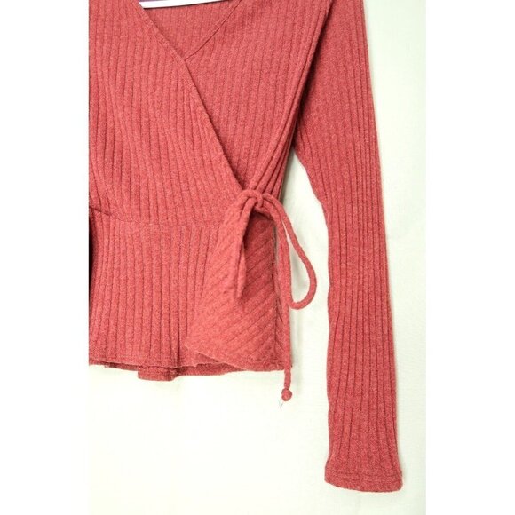 Sienna Sky Red Tunic Style Wrap Top Long Sleeves Ribbed Side Tie Womens XS EUC - Picture 5 of 11